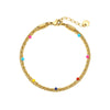 Women's Fashion Stainless Steel And 18K Gold Stacked Bracelets With Colorful Rice Beads And Electroplating Treatment