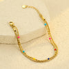 Women's Fashion Stainless Steel And 18K Gold Stacked Bracelets With Colorful Rice Beads And Electroplating Treatment