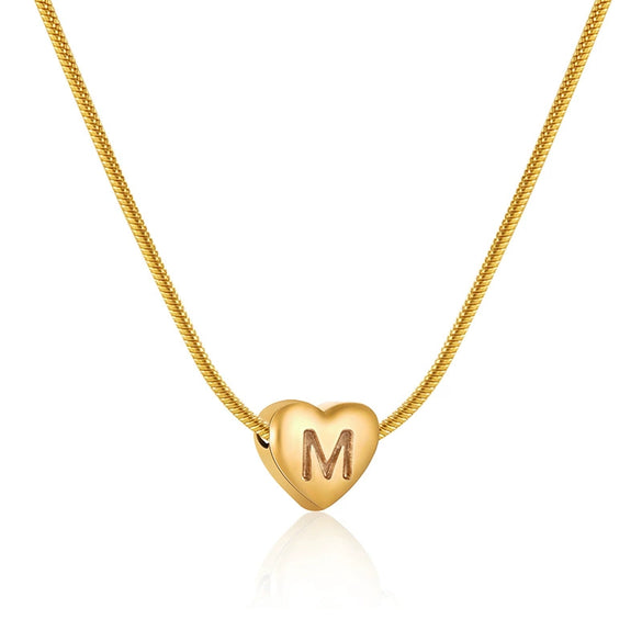 Women's Fashion 316L Stainless Steel And 316L Stainless Steel Heart And Letter Pendant Snake Bone Chain Necklace With Electroplating