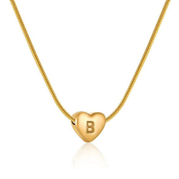 Women's Fashion 316L Stainless Steel And 316L Stainless Steel Heart And Letter Pendant Snake Bone Chain Necklace With Electroplating
