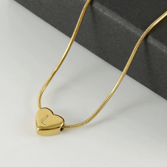 Women's Fashion 316L Stainless Steel And 316L Stainless Steel Heart And Letter Pendant Snake Bone Chain Necklace With Electroplating