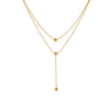 Women's Fashion Stainless Steel And Titanium Steel Neck Chain With Geometric Pattern Steel Ball And Square Tassel Design