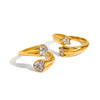 Women's Fashion Stainless Steel Asymmetric Opening Fivepointed Star Zircon Ring Electroplated Jewelry