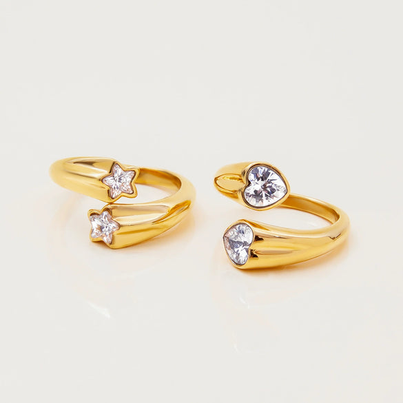 Women's Fashion Stainless Steel Asymmetric Opening Fivepointed Star Zircon Ring Electroplated Jewelry