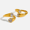 Women's Fashion Stainless Steel Asymmetric Opening Fivepointed Star Zircon Ring Electroplated Jewelry
