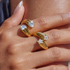 Women's Fashion Stainless Steel Asymmetric Opening Fivepointed Star Zircon Ring Electroplated Jewelry