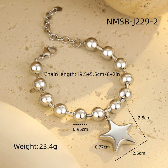 Women's Fashion Stainless Steel Beaded Heart Shaped Geometric Bracelet With 18K Electroplating