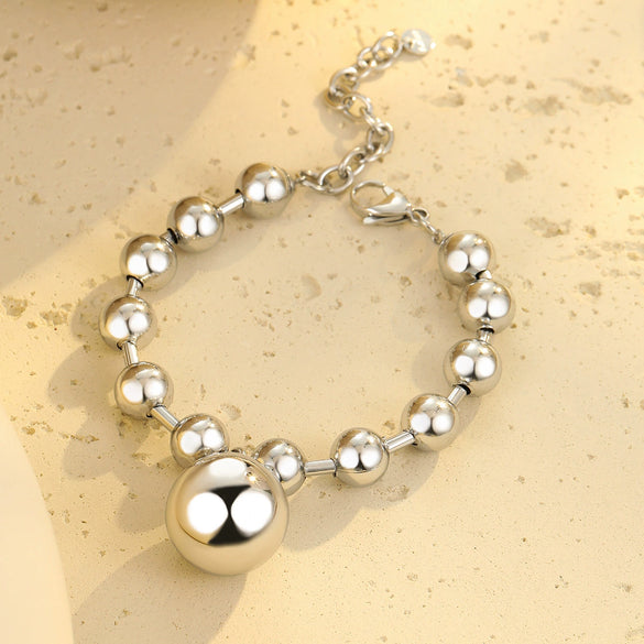 Women's Fashion Stainless Steel Beaded Heart Shaped Geometric Bracelet With 18K Electroplating
