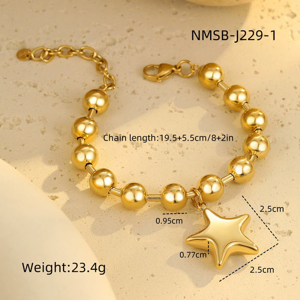 Women's Fashion Stainless Steel Beaded Heart Shaped Geometric Bracelet With 18K Electroplating