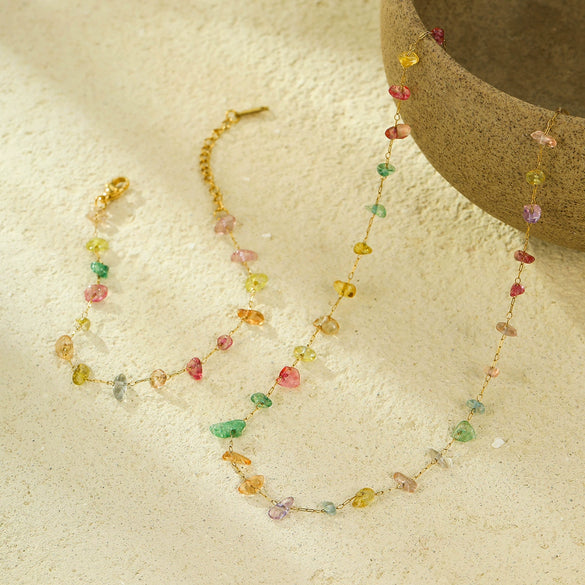 Women's Fashion Stainless Steel Beaded Necklace With Natural Stone And Electroplating Design