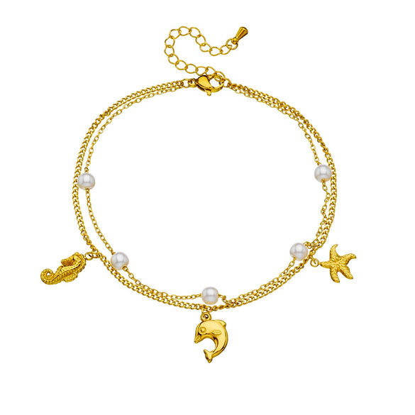 Women's Fashion Stainless Steel Chain With Pearl And Marine Life Animal Zodiac Pendant