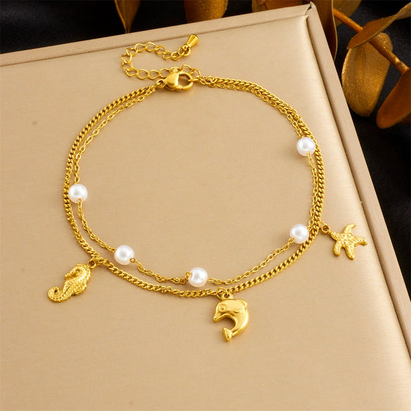 Women's Fashion Stainless Steel Chain With Pearl And Marine Life Animal Zodiac Pendant
