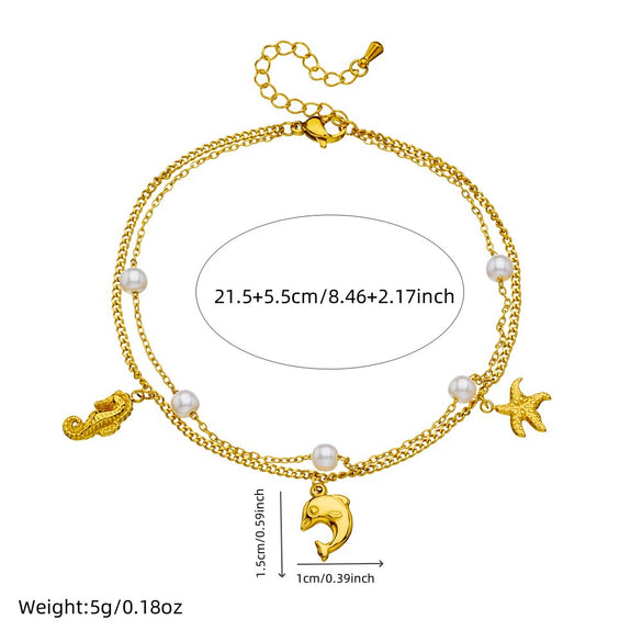 Women's Fashion Stainless Steel Chain With Pearl And Marine Life Animal Zodiac Pendant