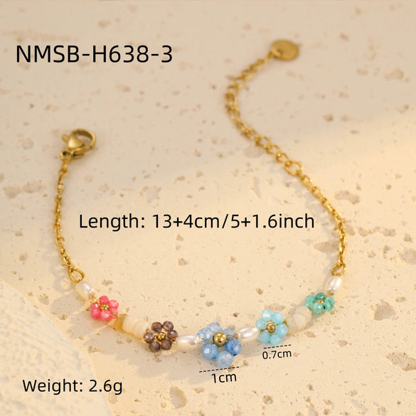 Women's Fashion Stainless Steel Geometric Beaded Bracelet With Electroplating Treatment