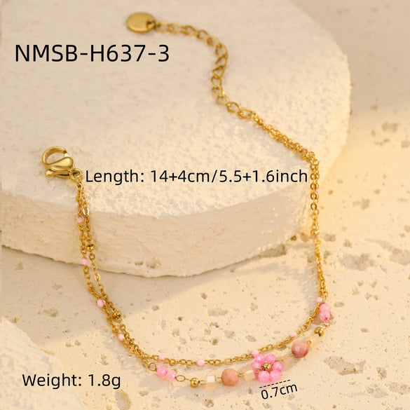 Women's Fashion Stainless Steel Geometric Beaded Bracelet With Electroplating Treatment