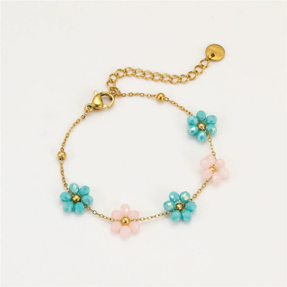 Women's Fashion Stainless Steel Geometric Beaded Bracelet With Electroplating Treatment