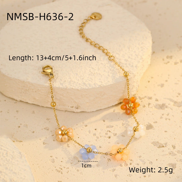 Women's Fashion Stainless Steel Geometric Beaded Bracelet With Electroplating Treatment