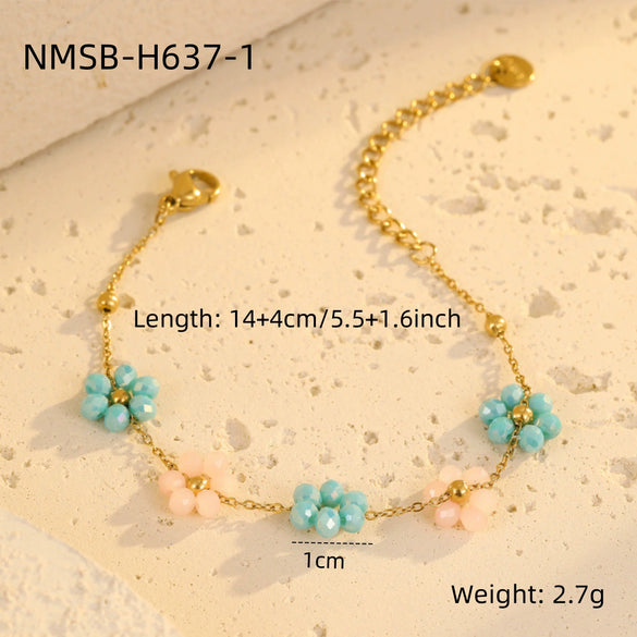 Women's Fashion Stainless Steel Geometric Beaded Bracelet With Electroplating Treatment