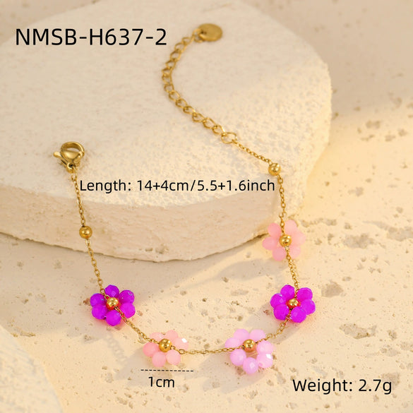 Women's Fashion Stainless Steel Geometric Beaded Bracelet With Electroplating Treatment