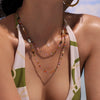 Women's Fashion Stainless Steel Geometric Zircon Tiger Eye Stone Handmade Clavicle Chain Necklace With Electroplating