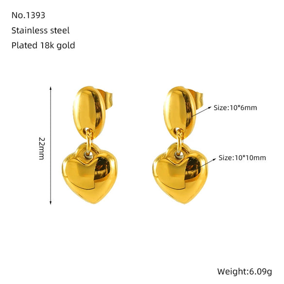 Women's Fashion Stainless Steel Heartshaped Golden Electroplated Earrings Jewelry