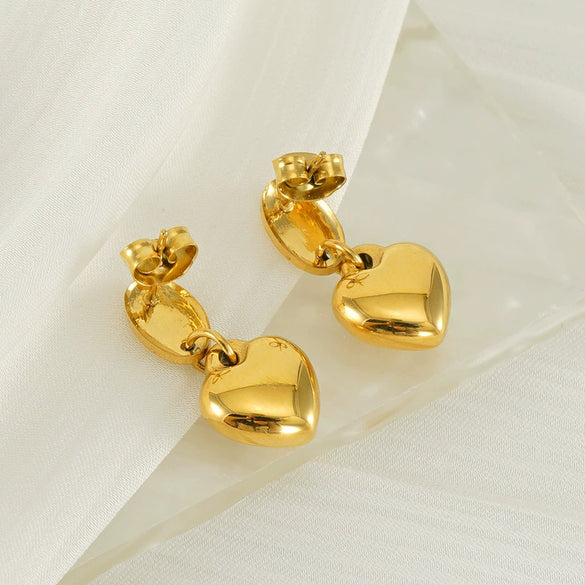 Women's Fashion Stainless Steel Heartshaped Golden Electroplated Earrings Jewelry