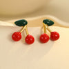 Women's Fashion Stainless Steel 18K Electroplated Cherry And Leaves Earrings