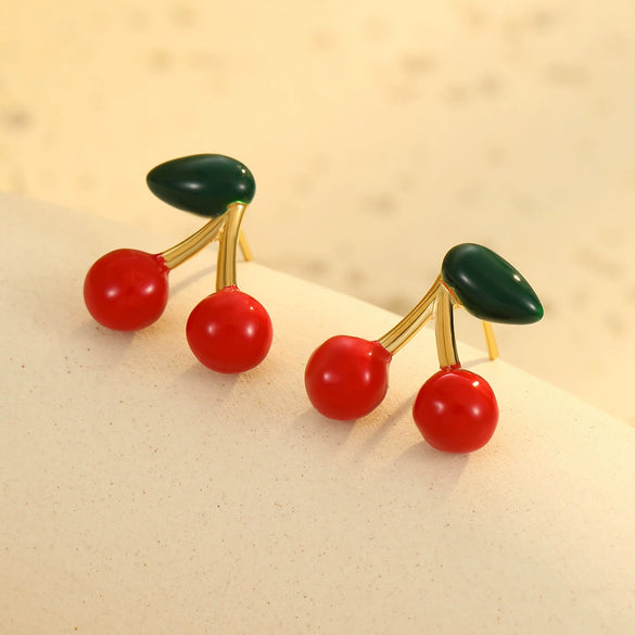 Women's Fashion Stainless Steel 18K Electroplated Cherry And Leaves Earrings