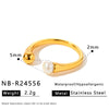 Women’s Fashion Stainless Steel Ring With Imitation Pearl Geometric Design And 18K Vacuum Plated Finish