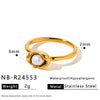 Women’s Fashion Stainless Steel Ring With Imitation Pearl Geometric Design And 18K Vacuum Plated Finish