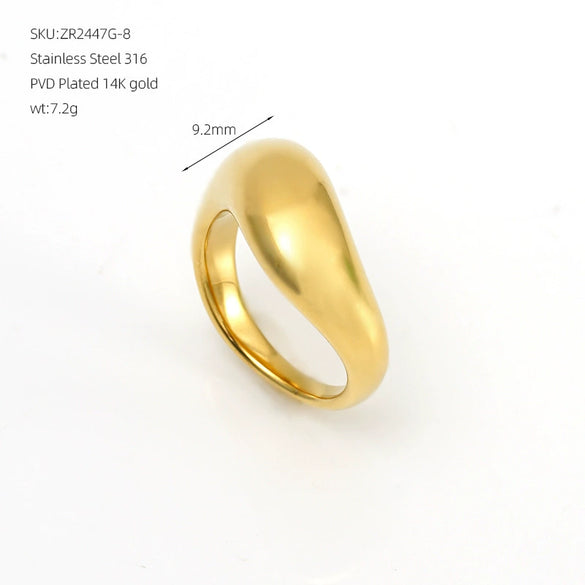 Women's Fashion Stainless Steel Ring With Irregular Curved Geometry Mirror Polished Plain Band And Electroplated Finish