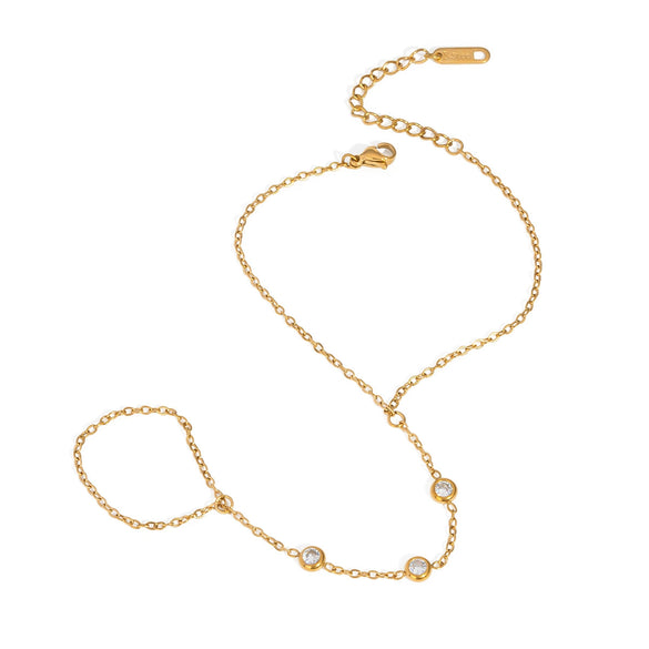 Women's Fashion Stainless Steel Zircon Finger Chain Mittens Bracelet With Pvd Furnace Vacuum Real Gold Plating