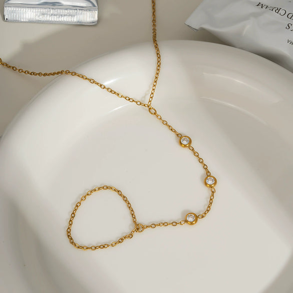 Women's Fashion Stainless Steel Zircon Finger Chain Mittens Bracelet With Pvd Furnace Vacuum Real Gold Plating