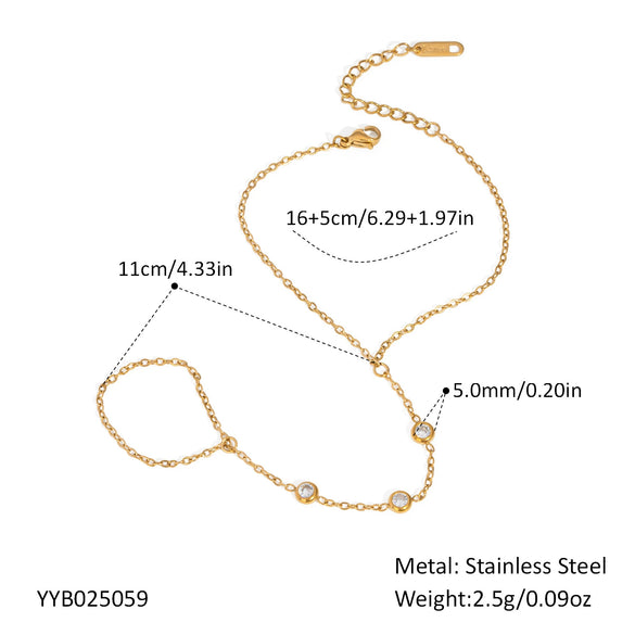 Women's Fashion Stainless Steel Zircon Finger Chain Mittens Bracelet With Pvd Furnace Vacuum Real Gold Plating