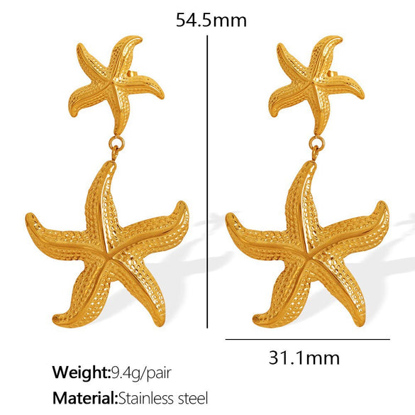 Women's Fashion Starfish 316L Stainless Steel Electroplated Earrings Ocean Series