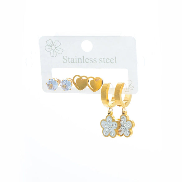 Women's Fashion Steel Heart And Flower Shaped Electroplated Earrings