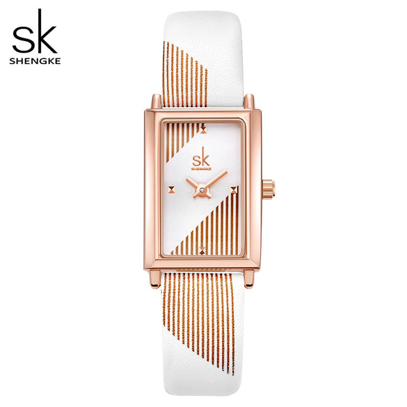 Women's Fashion Striped Square Watch Alloy Case Stainless Steel Buckle Pu Strap Mineral Reinforced Glass Mirror Waterproof Business Style