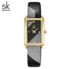 Women's Fashion Striped Square Watch Alloy Case Stainless Steel Buckle Pu Strap Mineral Reinforced Glass Mirror Waterproof Business Style