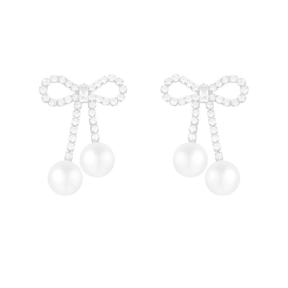 Women's Fashion Sweet Bow Design Copper S925 Silver Needle Set With Pearls Earrings