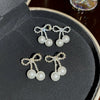 Women's Fashion Sweet Bow Design Copper S925 Silver Needle Set With Pearls Earrings