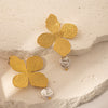 Women's Fashion Sweet Stainless Steel Flower And Heart Shape Pendant Earrings With Electroplating