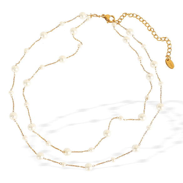 Women's Fashion Sweet Style 316L Stainless Steel Stars Pearl Clavicle Chain Necklace With Electroplating