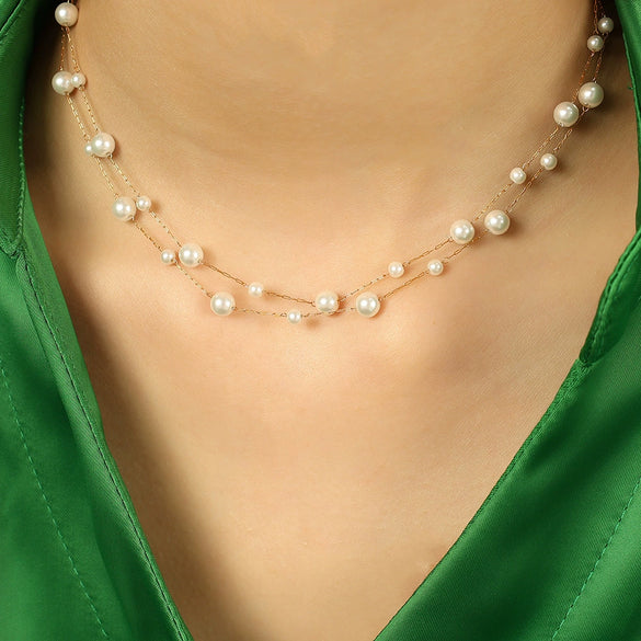 Women's Fashion Sweet Style 316L Stainless Steel Stars Pearl Clavicle Chain Necklace With Electroplating