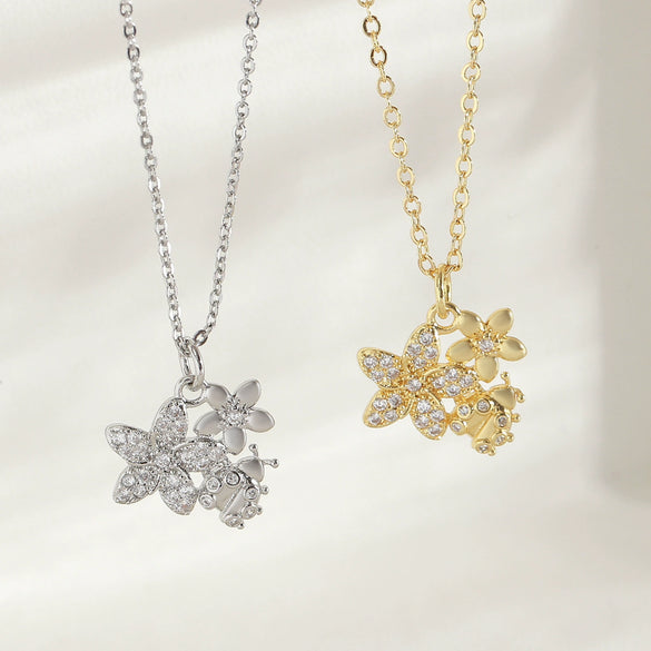 Women's Fashion Temperament Clavicle Chain Jewelry Copper Material Flower And Animal Pattern Electroplating Process