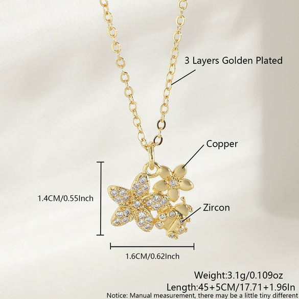 Women's Fashion Temperament Clavicle Chain Jewelry Copper Material Flower And Animal Pattern Electroplating Process