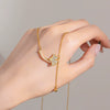 Women's Fashion Titanium Steel And Copper Ginkgo Leaf Tassel Necklace With Diamond Design