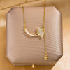 Women's Fashion Titanium Steel And Copper Ginkgo Leaf Tassel Necklace With Diamond Design