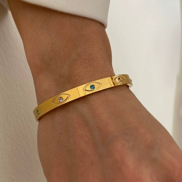 Women's Fashion Titanium Steel And Stainless Steel Geometric Zircon Inlaid Electroplated Bracelet