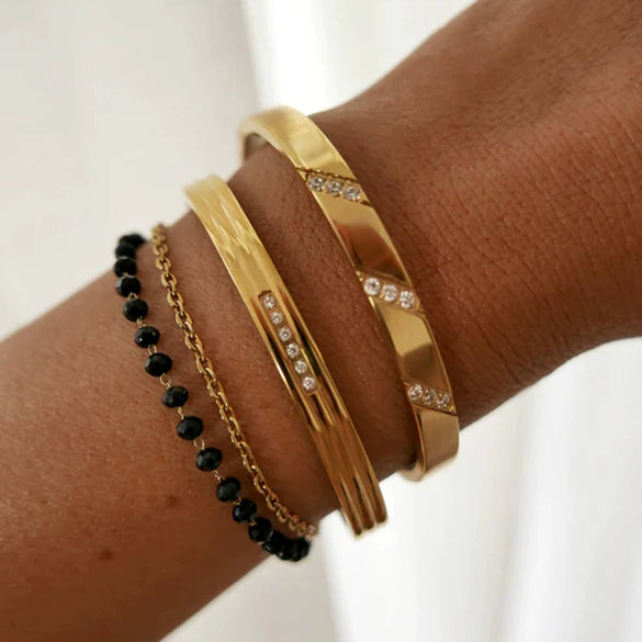 Women's Fashion Titanium Steel And Stainless Steel Geometric Zircon Inlaid Electroplated Bracelet