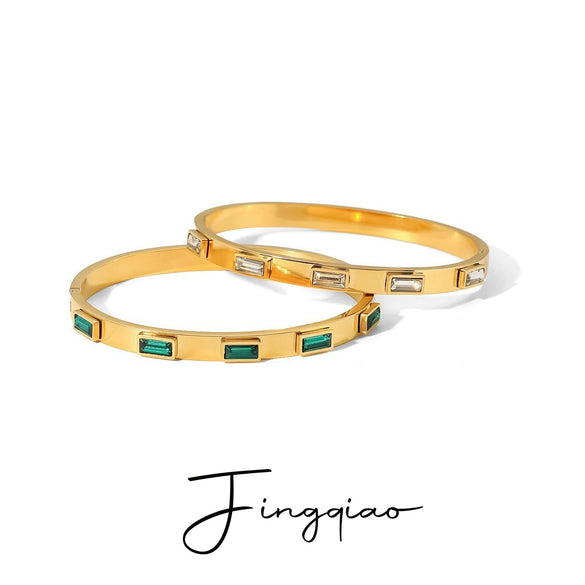 Women's Fashion Titanium Steel And Stainless Steel Geometric Zircon Inlaid Electroplated Bracelet